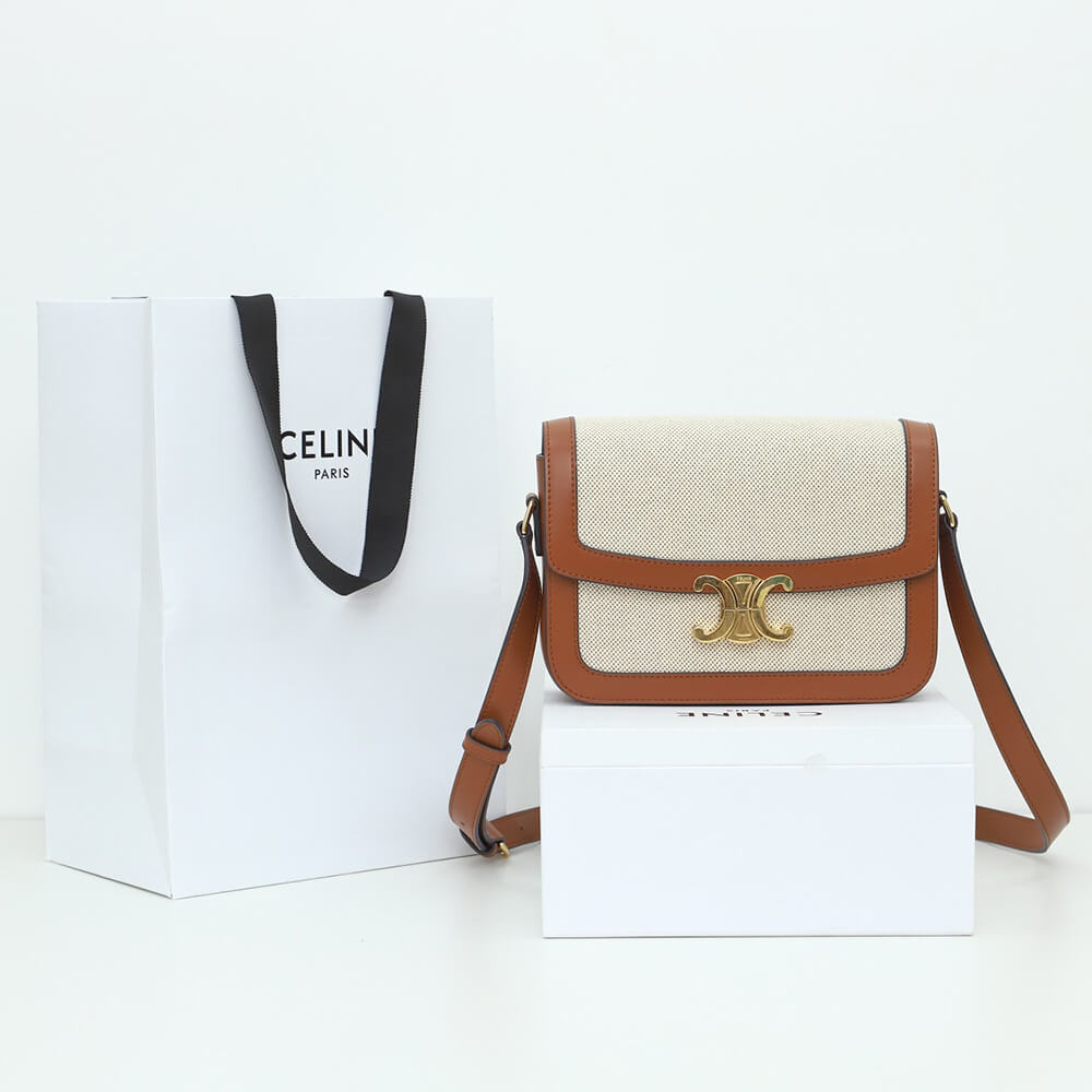 CELINE CLASSIQUE TRIOMPHE BAG IN TRIOMPHE CANVAS AND CALFSKIN(HIGH-END GRADE)