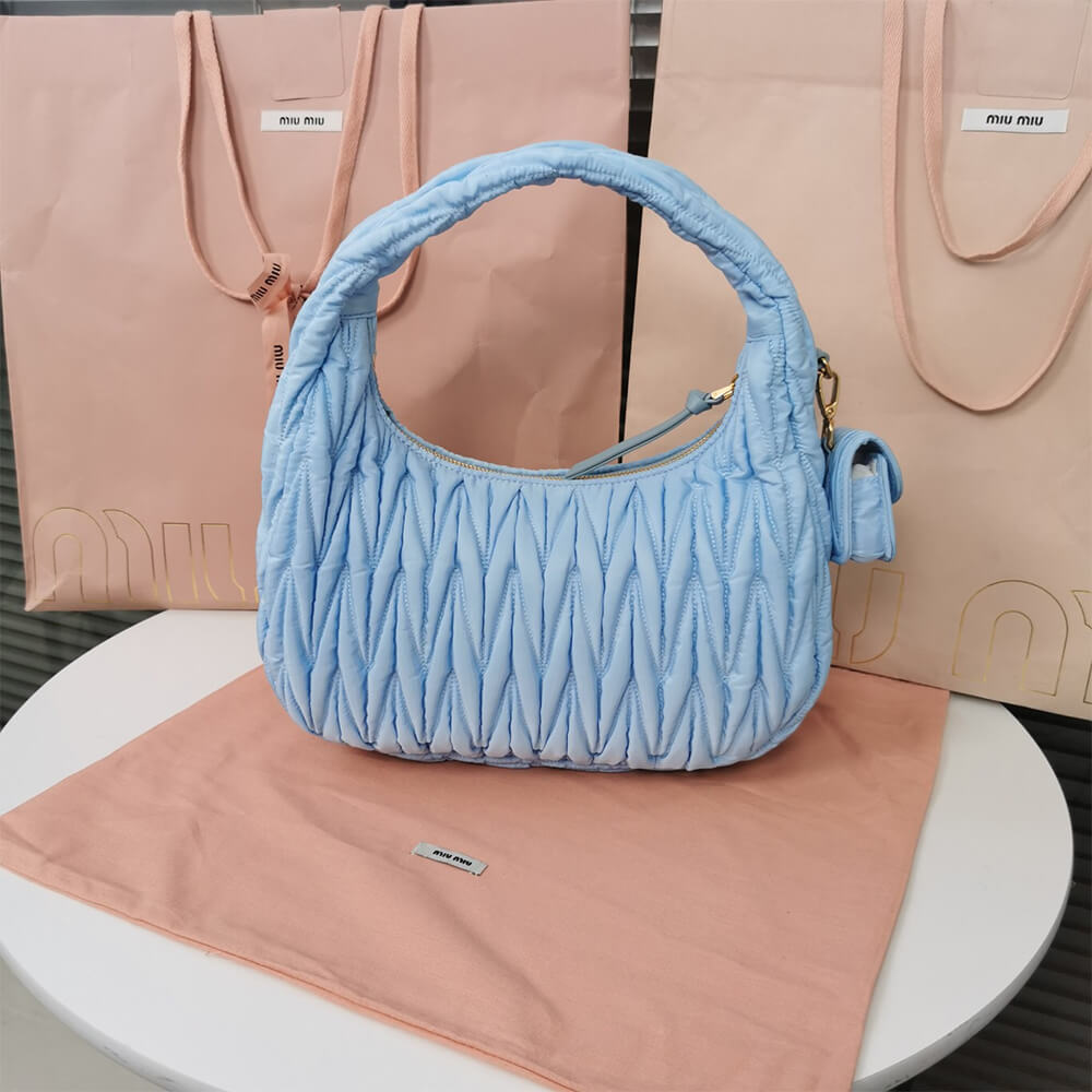 Miu Wander matelasse regenerated nylon hobo bag