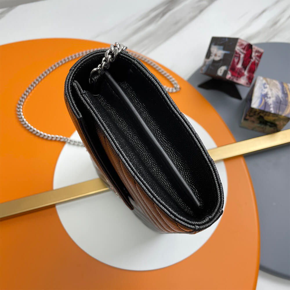 YSL classic cassandre chain wallet in grain de poudre leather